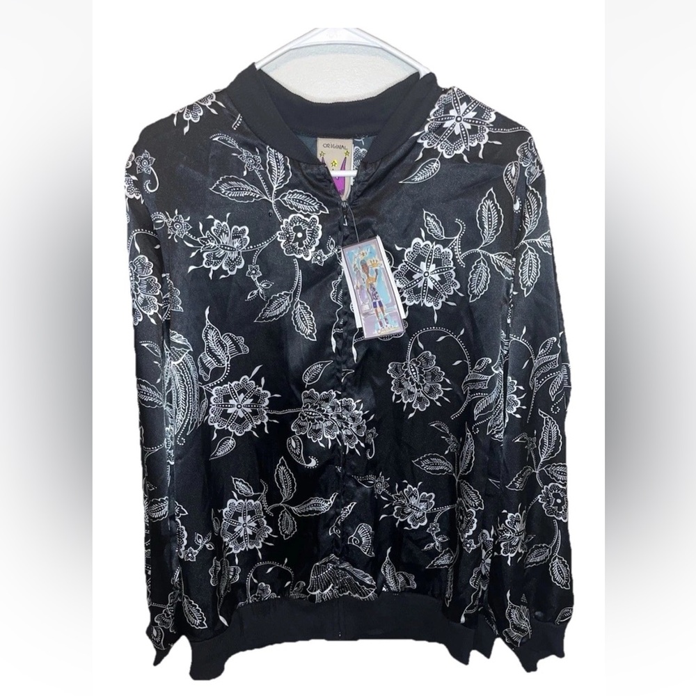 Antthony Originals Floral Embroidered Black Silver Satin Jacket Size 1X NWT